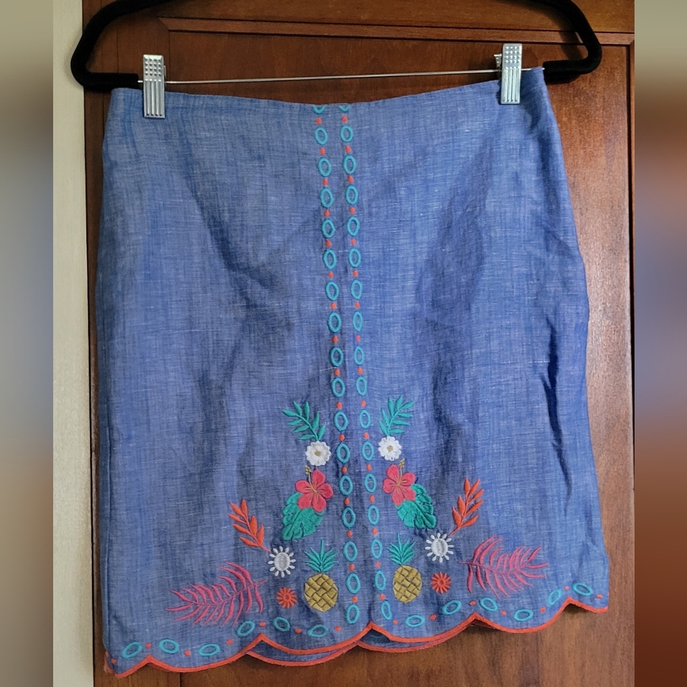 Talbots Blue Embroidered Mini Skirt #1
